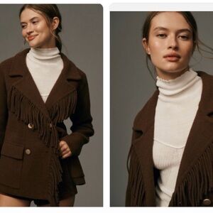 Anthropologie Brown Knit Fringe Blazer "New"